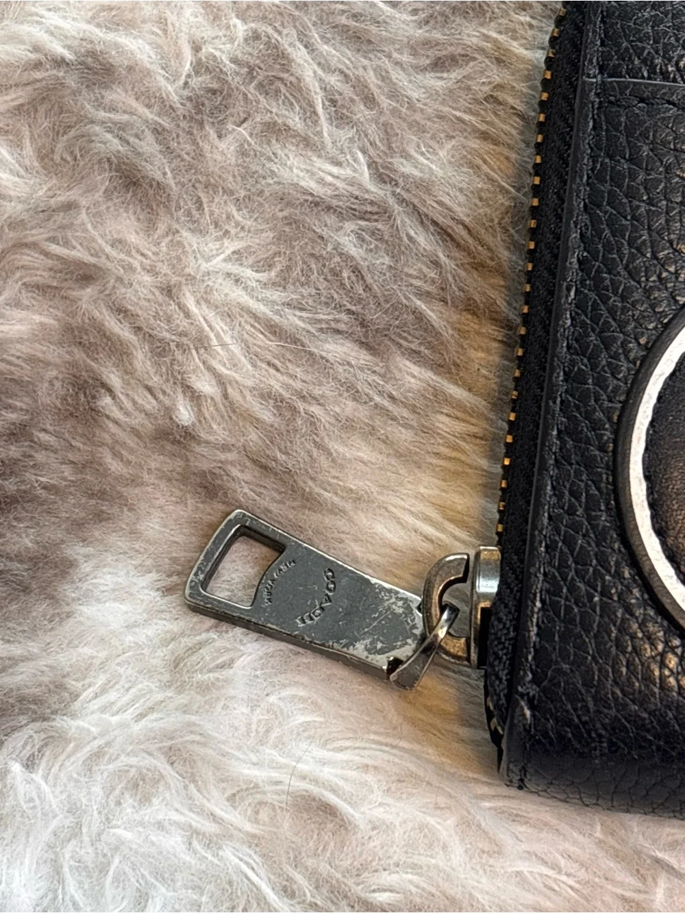 Rare Coach Black Leather Zip-Around Wallet with Space Patch Accents